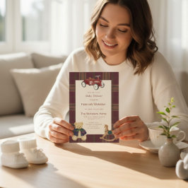 Convite Plaid Teddy Bear Toy Car Baby Shower Invitation