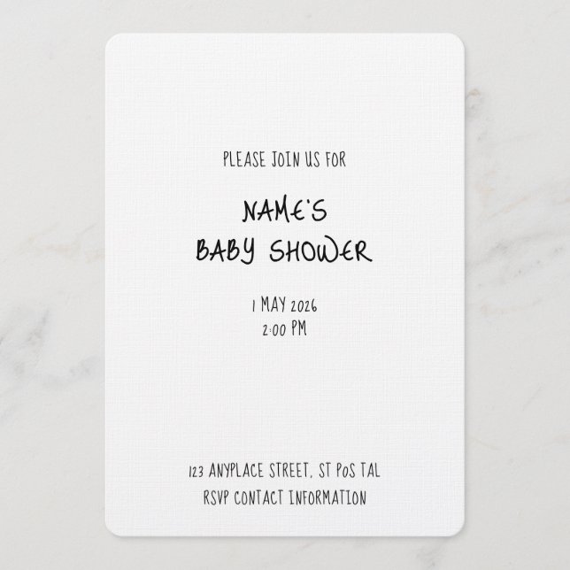 Convite Plain Invitation Template - Baby Shower 1 - Simple (Frente)