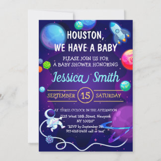 Convite Planeta Astronauta Azul do Chá de fraldas Espacial