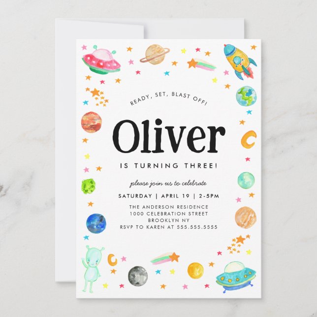 Convite Planeta Galáxia Alienígena Espacial Exterior Anive (Frente)