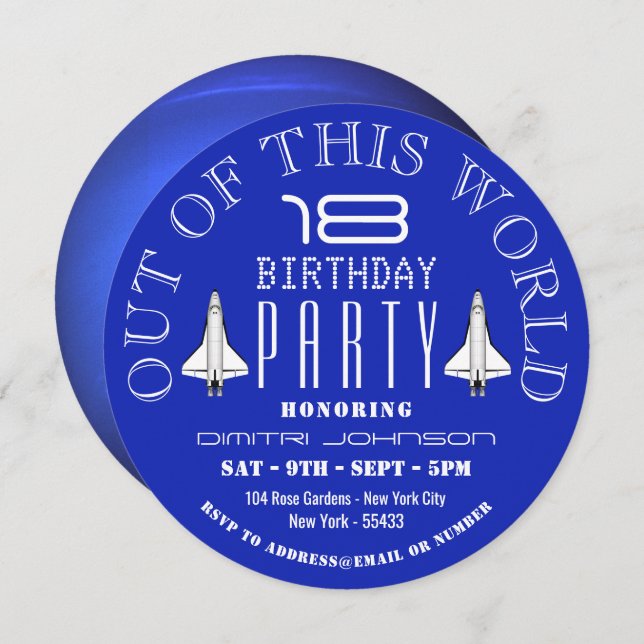 Convite Planeta Netuno, Festa de aniversário de Shuttle Es (Frente/Verso)