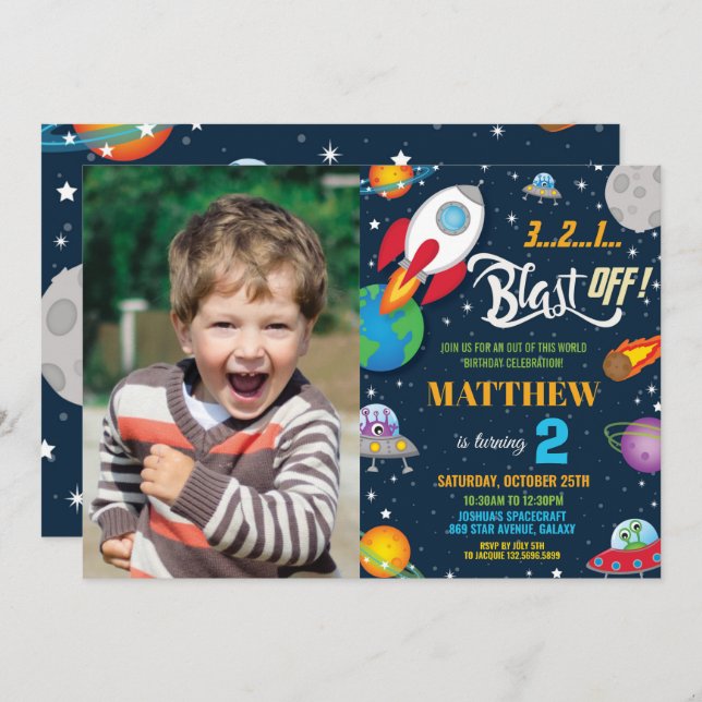 Convite Planetas de naves de foguetes espaciais vibrantes  (Frente/Verso)
