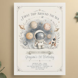 Convite Planetas do Espaço Sideral Aniversário de 1 ano Aq