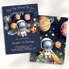 Convite Planetas do Espaço Sideral Azul Aniversário de 1 a