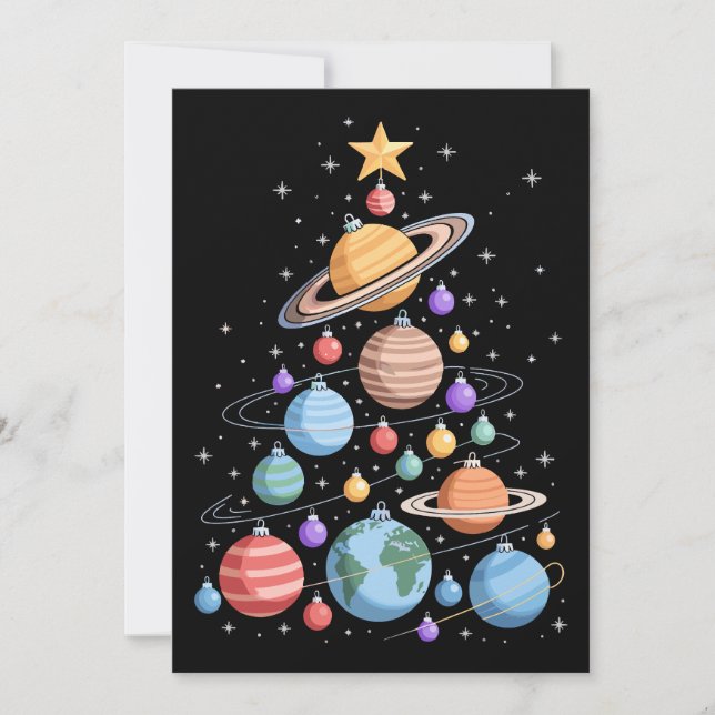 Convite Planetas do Sistema Solar Árvore de Natal Espaço F (Frente)