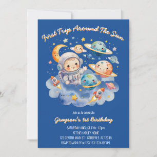 Convite Planetas Exteriores Azul Primeiro Aniversário
