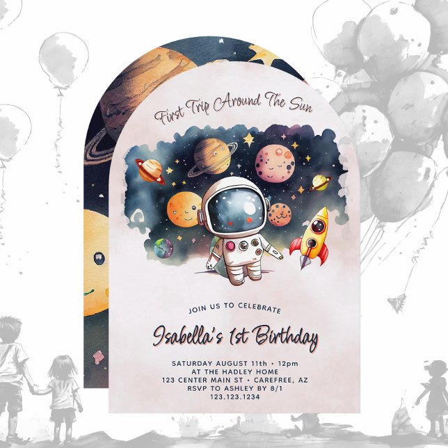 Convite Planetas Fofo do Espaço Sideral 1º Aniversário (Criador carregado)