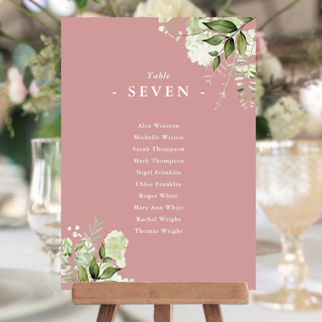 Convite Plano de Assento de Verde Vegetação Rosa Empoeirad (Dusty Rose Greenery Seating Plan Table Number)