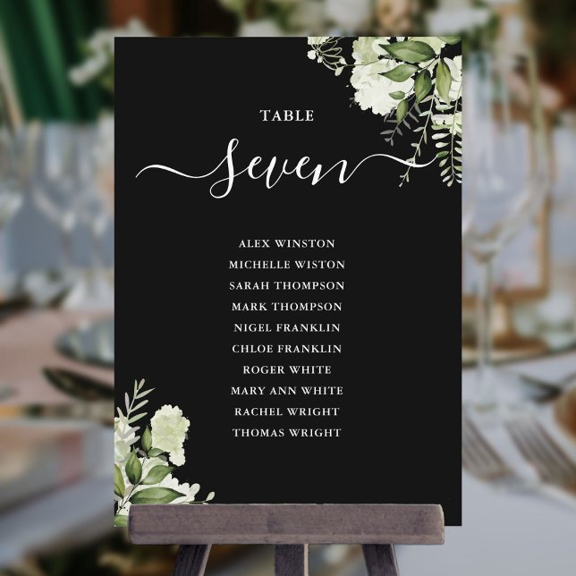 Convite Plano de Assento Floral Preto e Branco Número da M (Black And White Floral Seating Plan Table Number)