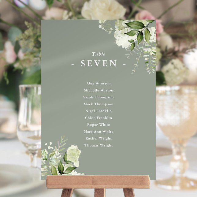 Convite Plano de Assento Verde Floral Salvia Número da Mes (Floral Sage Green Seating Plan Table Number)