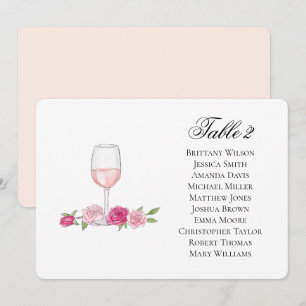 Convite Plano de assentos com rosas. Copo de vinho. Casame