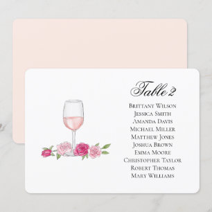 Convite Plano de assentos com rosas. Copo de vinho. Casame