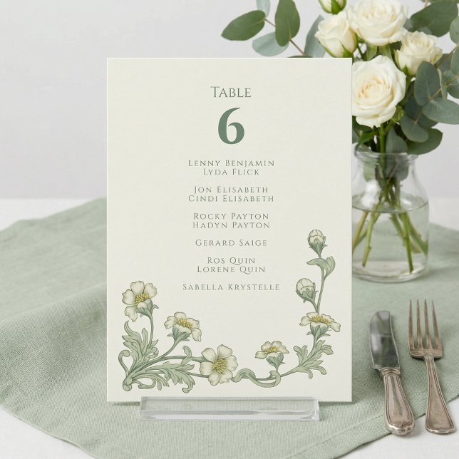 Convite Plano de assentos de mesa estilo floral verde vint (Green floral vintage style Table Seating chart Invitation)