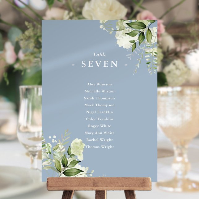 Convite Plano de Assentos de Mesa Número em Azul Poeirento (Dusty Blue Greenery Seating Plan Table Number)