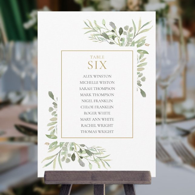 Convite Plano de Assentos Mesa Número 6 com Elegante Folha (Elegant Greenery Table Number 6 Seating Chart)
