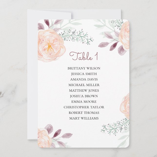 Convite Plano de casamento floral com flores de pêssego. M (Frente)