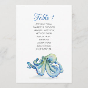 Convite Plano de Mesa de Casamento de Octopus de Aquarela