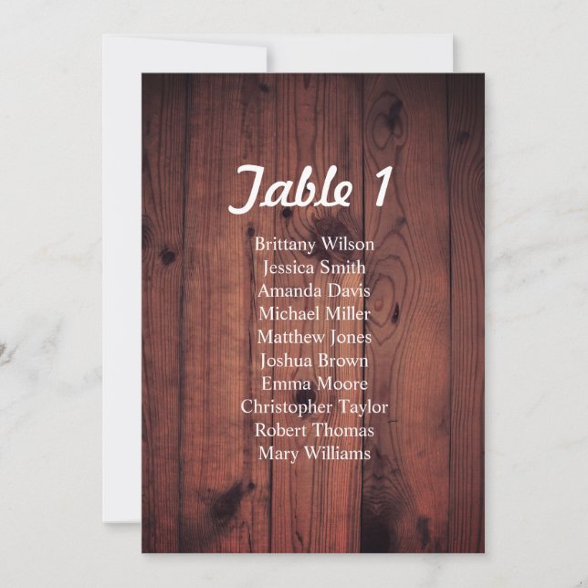 Convite Plano de mesa de casamento rústico em madeira (Frente)