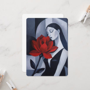Convite Plano Mulher Arte Moderna com Rosa Vermelh