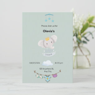 Convite Plano para Chá de Bebê em Verde Sage