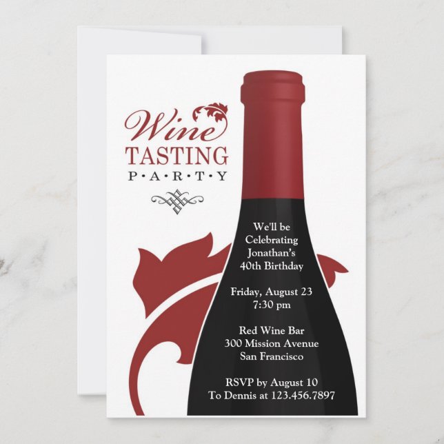 Convite plano para Festa de aniversário de vinho (Frente)