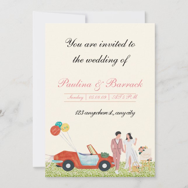 Convite Plano, Tamanho: 5" x 7", Papel: Matriz, En (Frente)