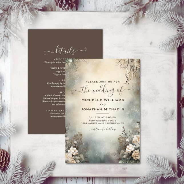 Convite Plantação do Jardim Inverno Floral Tudo em Um Casa (Enchanting Winter Garden Floral All in One Wedding Invitation)
