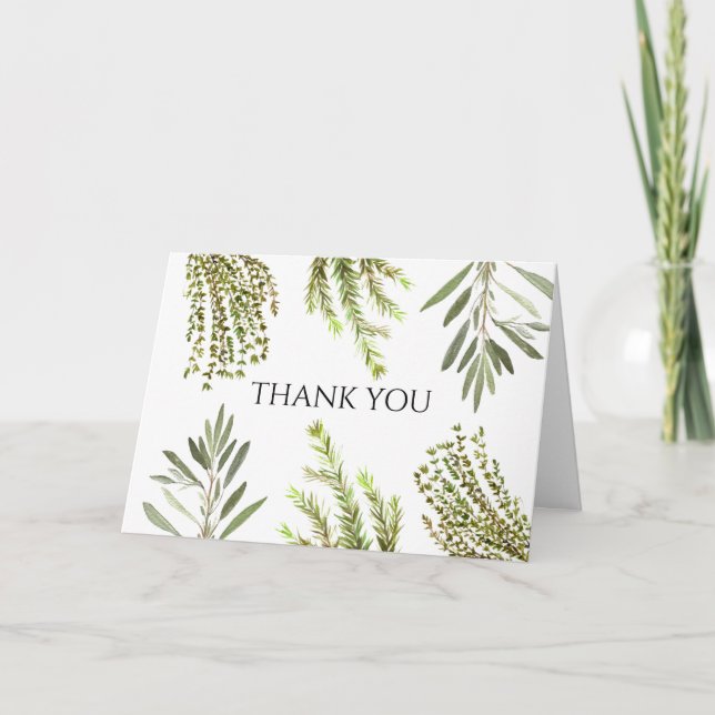 Convite Plantas Botânicas Rosemary Watercolor Obrigado (Frente)