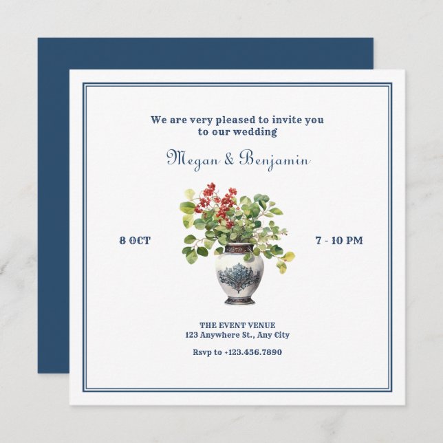 Convite Plantas com casamento antigo de vaso (Frente/Verso)