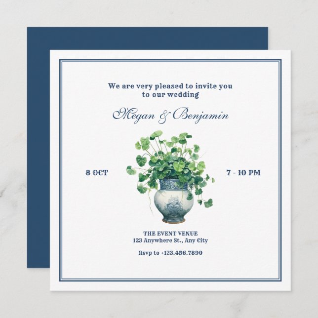 Convite Plantas com casamento antigo de vaso (Frente/Verso)