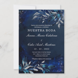 Convite Plantilla de boda azul y blanca