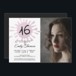 Convite Plash Cor-de-rosa Foto 16 16ª Festa de aniversário<br><div class="desc">Um suave convite de 16 festas de aniversário, com uma abertura cor-de-rosa, e o número 16 na tipografia moderna. Envie este convite de celebração da 16ª festa de aniversário, rosa e preto, para sua família e amigos. Basta adicionar sua foto e detalhes pessoais a este décimo sexto convite de aniversário....</div>