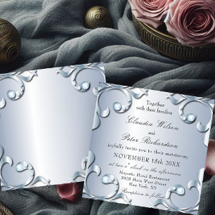 Convite Platina Clássica Elegante com Casamento de Pedras