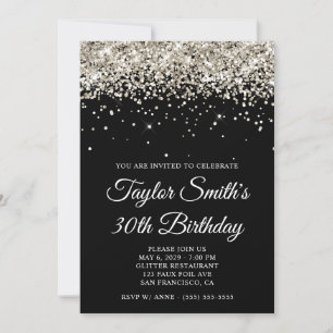 Convite Platinum Glitter Black aniversário de 30 anos