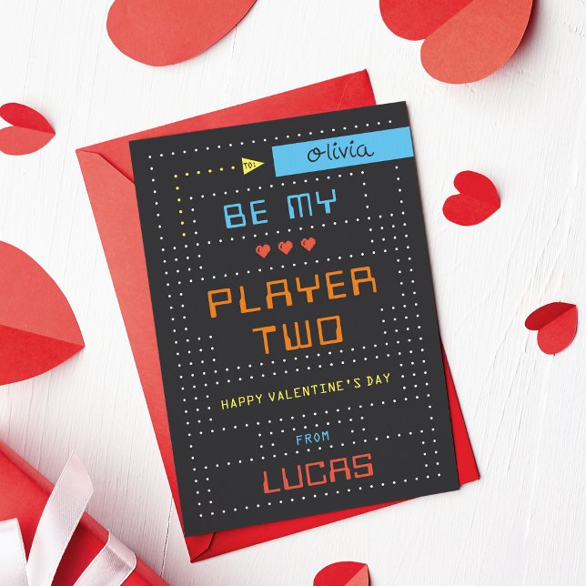 Convite "Player Two" Gamer Classroom Valentine's Day Card (Criador carregado)
