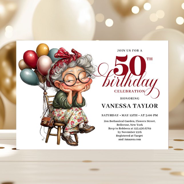 Convite Playful 50 lady design funny birthday party invite (Playful 50 lady design funny birthday party invite)