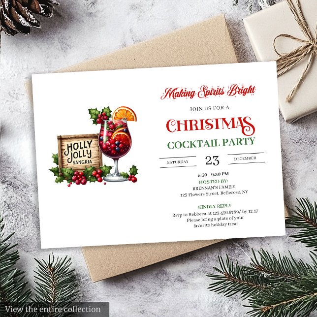 Convite Playful Christmas Cocktails Printable Party Invite (Playful Christmas Cocktails Printable Party Invite)