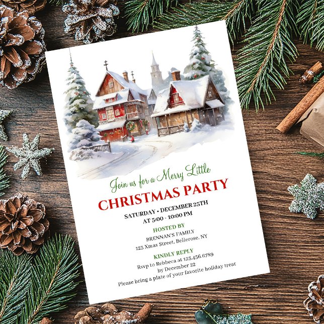 Convite Playful Christmas scene cozy festive city invites (Playful Christmas scene cozy festive city invitation)