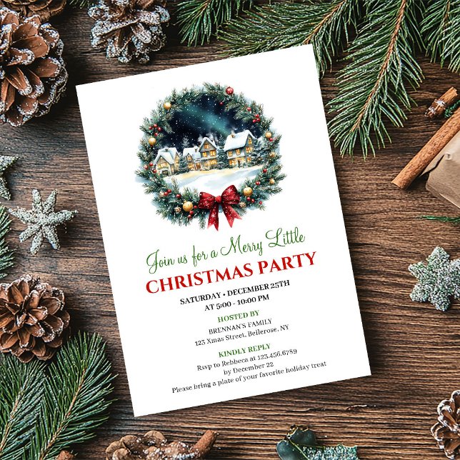 Convite Playful Christmas Scene Watercolor Party Invites (Playful Christmas Scene Watercolor Party Invitation)