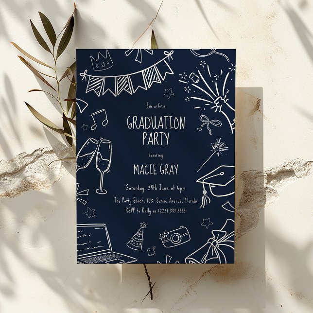 Convite Playful Doodle Graduation Party (Criador carregado)
