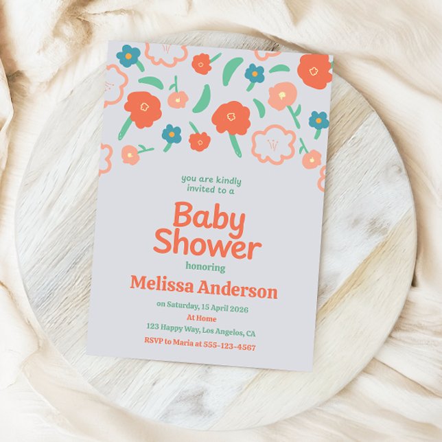 Convite Playful Floral Baby Shower Invitation  (Criador carregado)