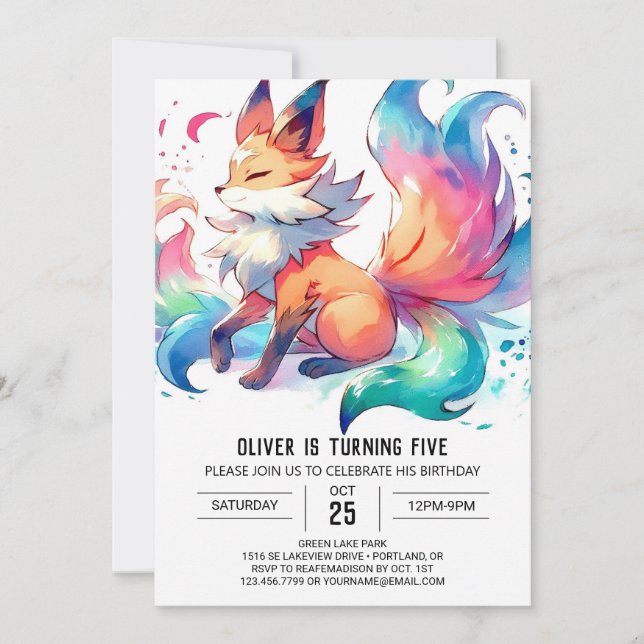 Convite Playful Fox Birthday (Frente)