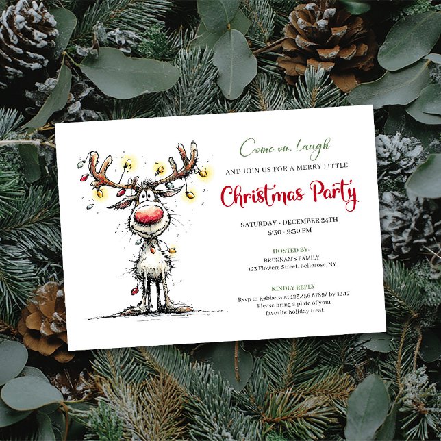 Convite Playful funny reindeer Christmas party invite (Playful funny reindeer Christmas party invite

)