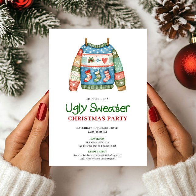 Convite Playful Funny Ugly Sweater Xmas Invite (Playful Funny Ugly Sweater Xmas Invite)