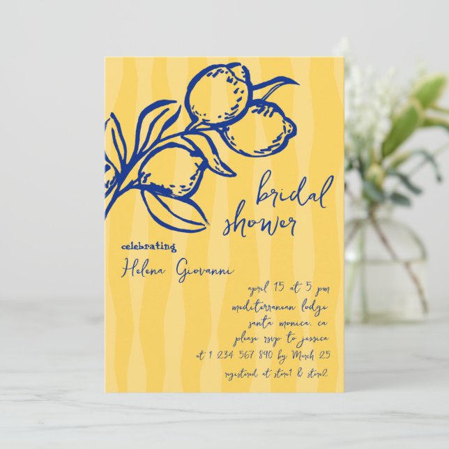 Convite Playful Italian Handwritten Lemon Bridal Shower (Em pé/Frente)