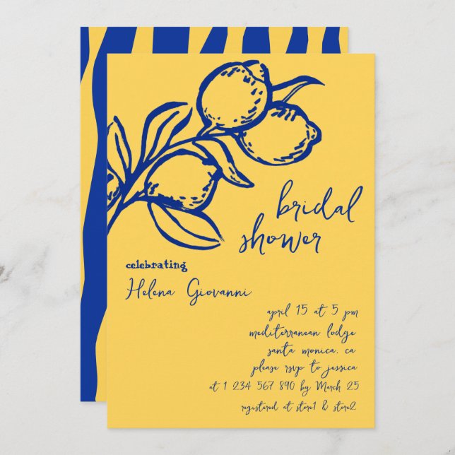 Convite Playful Italian Handwritten Lemon Bridal Shower (Frente/Verso)