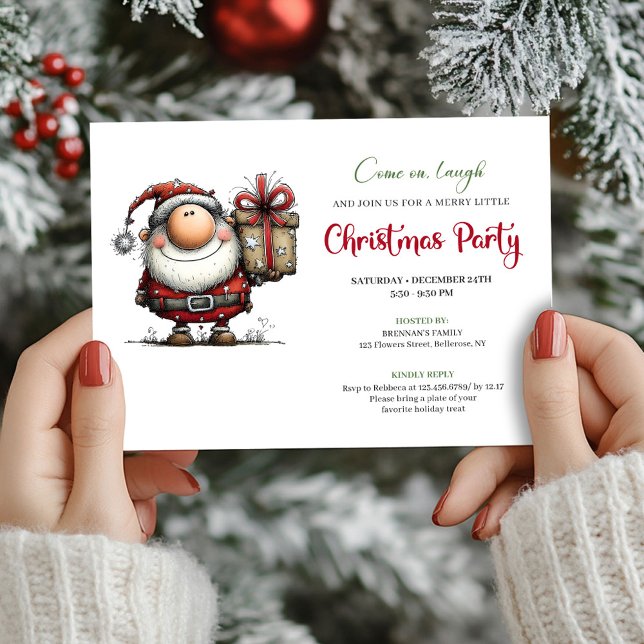 Convite Playful Minimalist Santa Christmas Party Invites (Playful Minimalist Santa Christmas Party Invite)