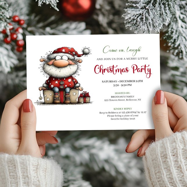 Convite Playful Quirky Santa Hand Drawn Party Invitation (Playful Quirky Santa Hand Drawn Party Invitation)