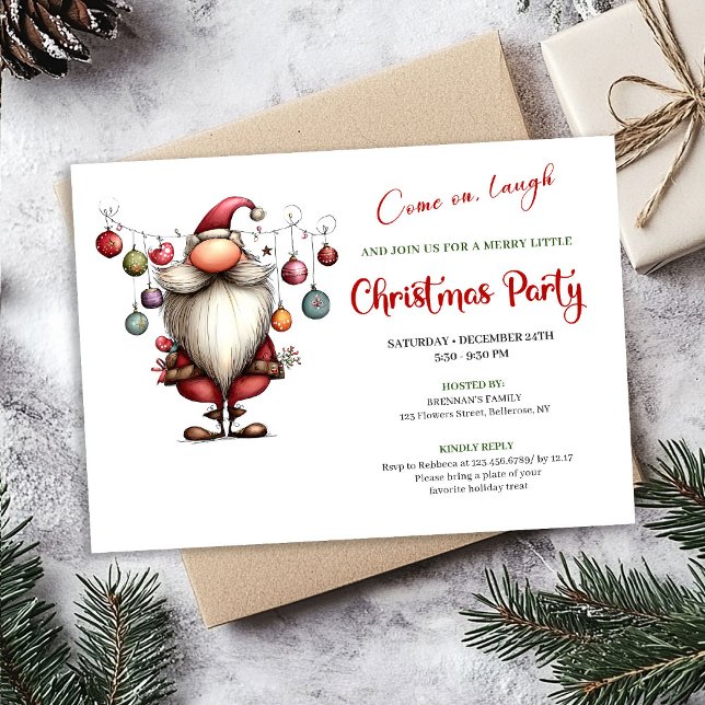 Convite Playful Quirky Santa Watercolor Christmas Party (Playful Quirky Santa Watercolor Christmas Celebration)