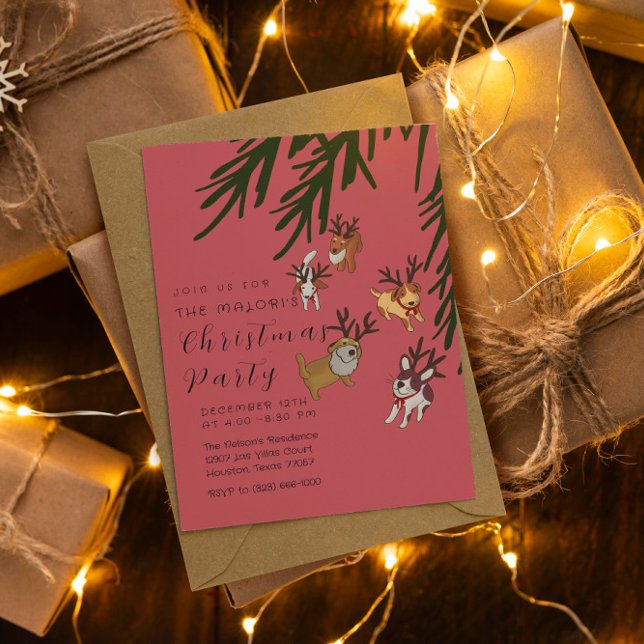 Convite Playful Reindeer Dogs Christmas Illustration (Criador carregado)